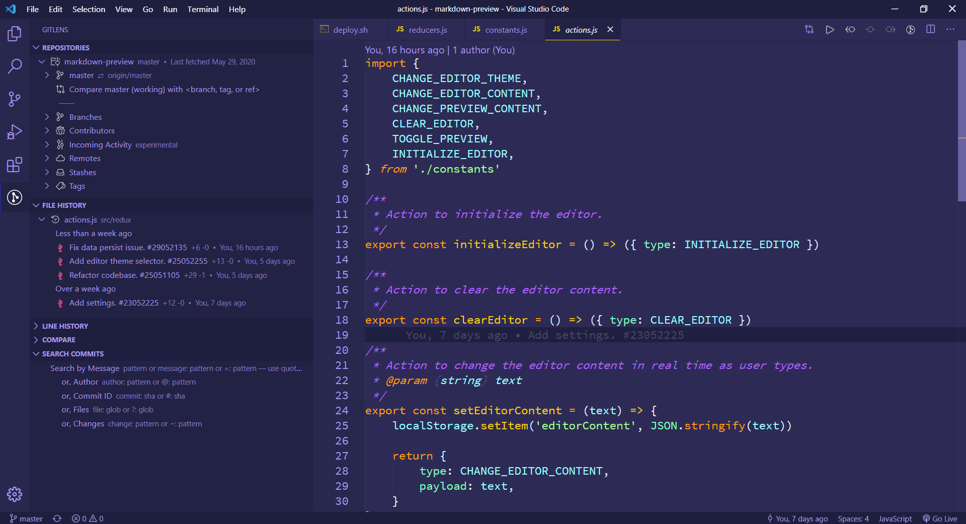 Gitlens on Visual Studio Code.